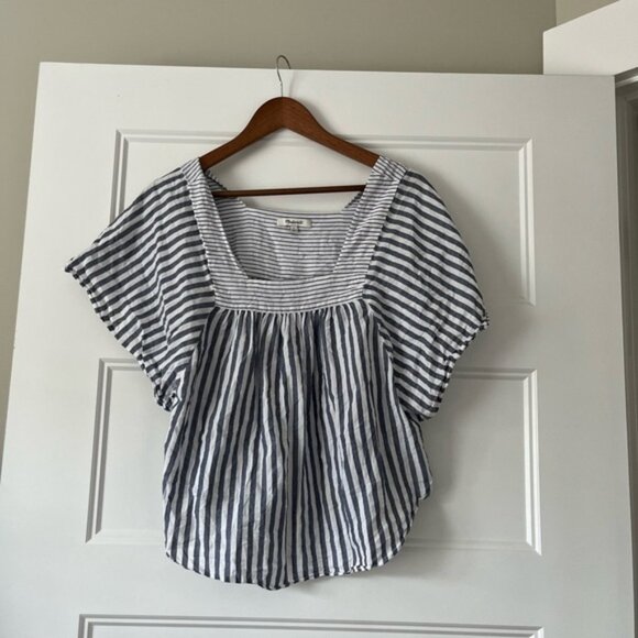 Madewell women's striped butterfly sleeve tweed short sleeve cotton - Picture 6 of 9